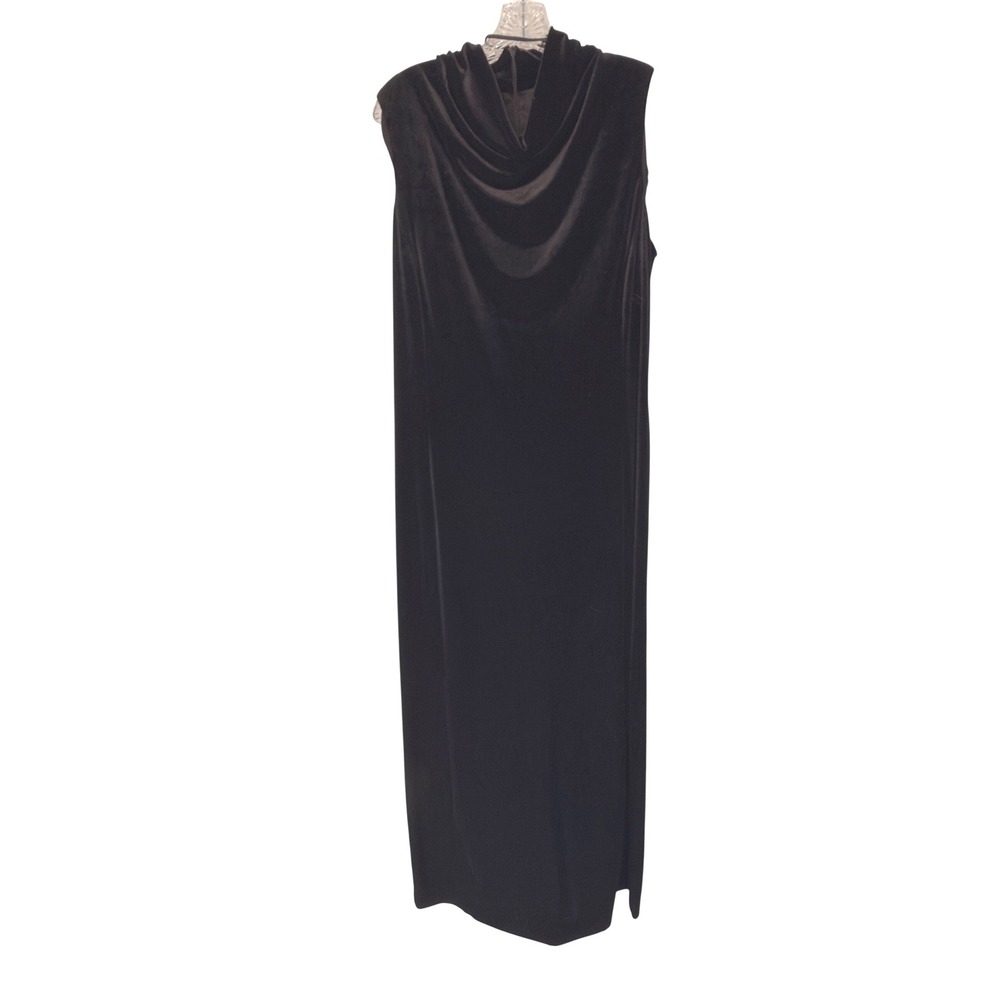 Women's Vintage Black Velvet Maxi Dress Cowl Neck Sleeveless Whimsigoth Size 16